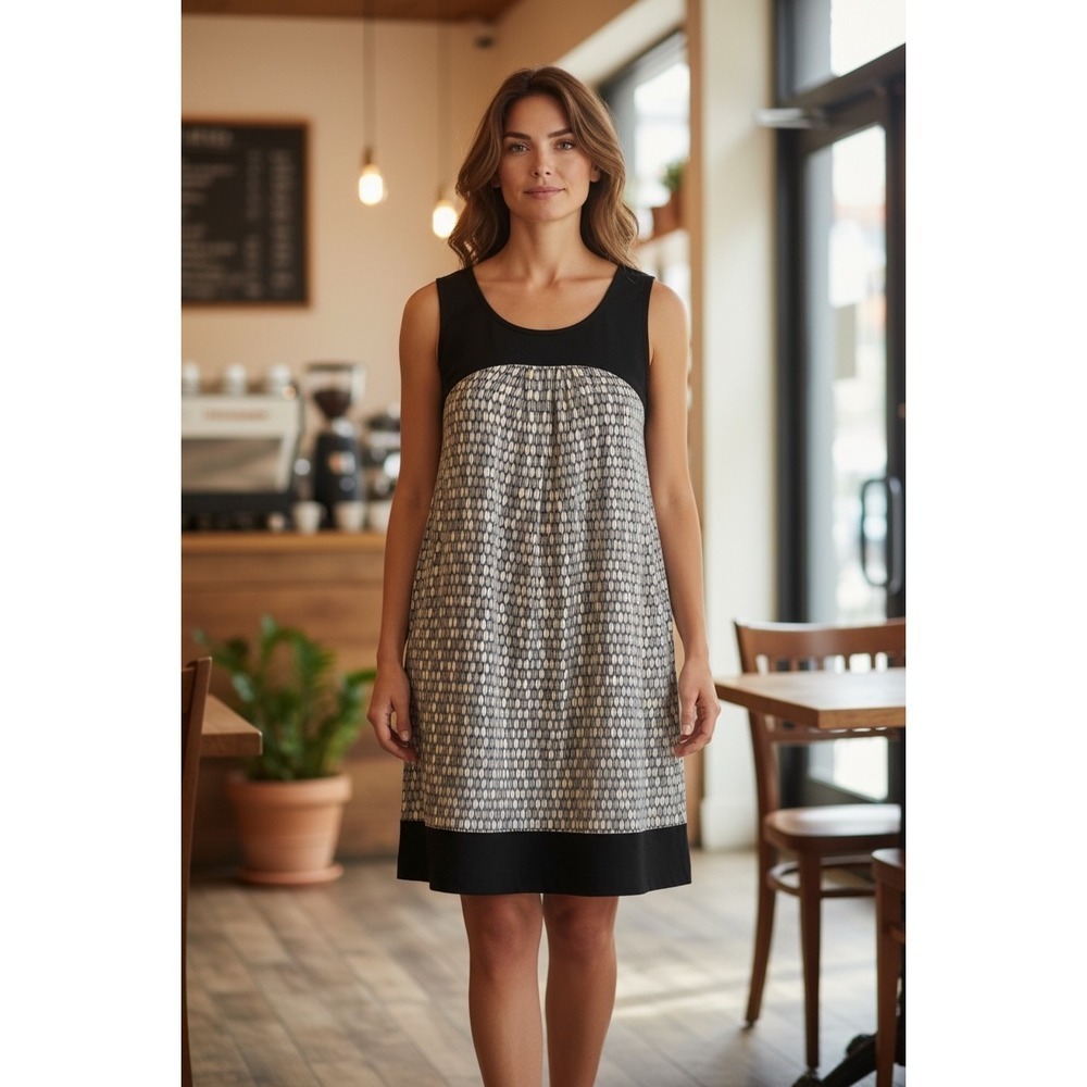 New York & Company Black Grey Geometric Chain Link Sleeveless Shift Dress Large